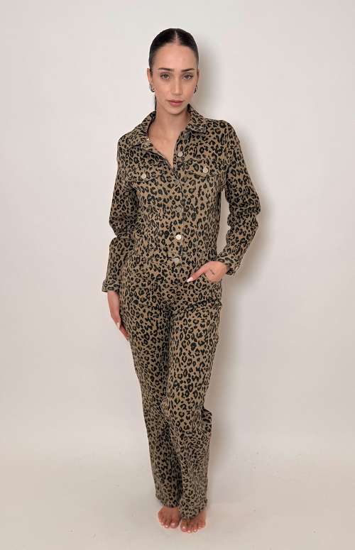 DENIM CHEETAH PRINT JUMPSUIT