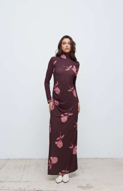 GLORIA DRESS | BROWN/DUSTY PINK PEONIES