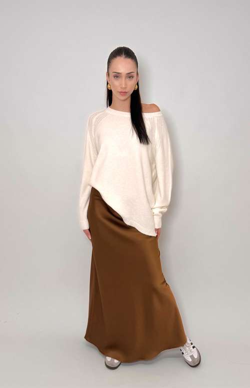 SILK-TOUCH SKIRT | BROWN